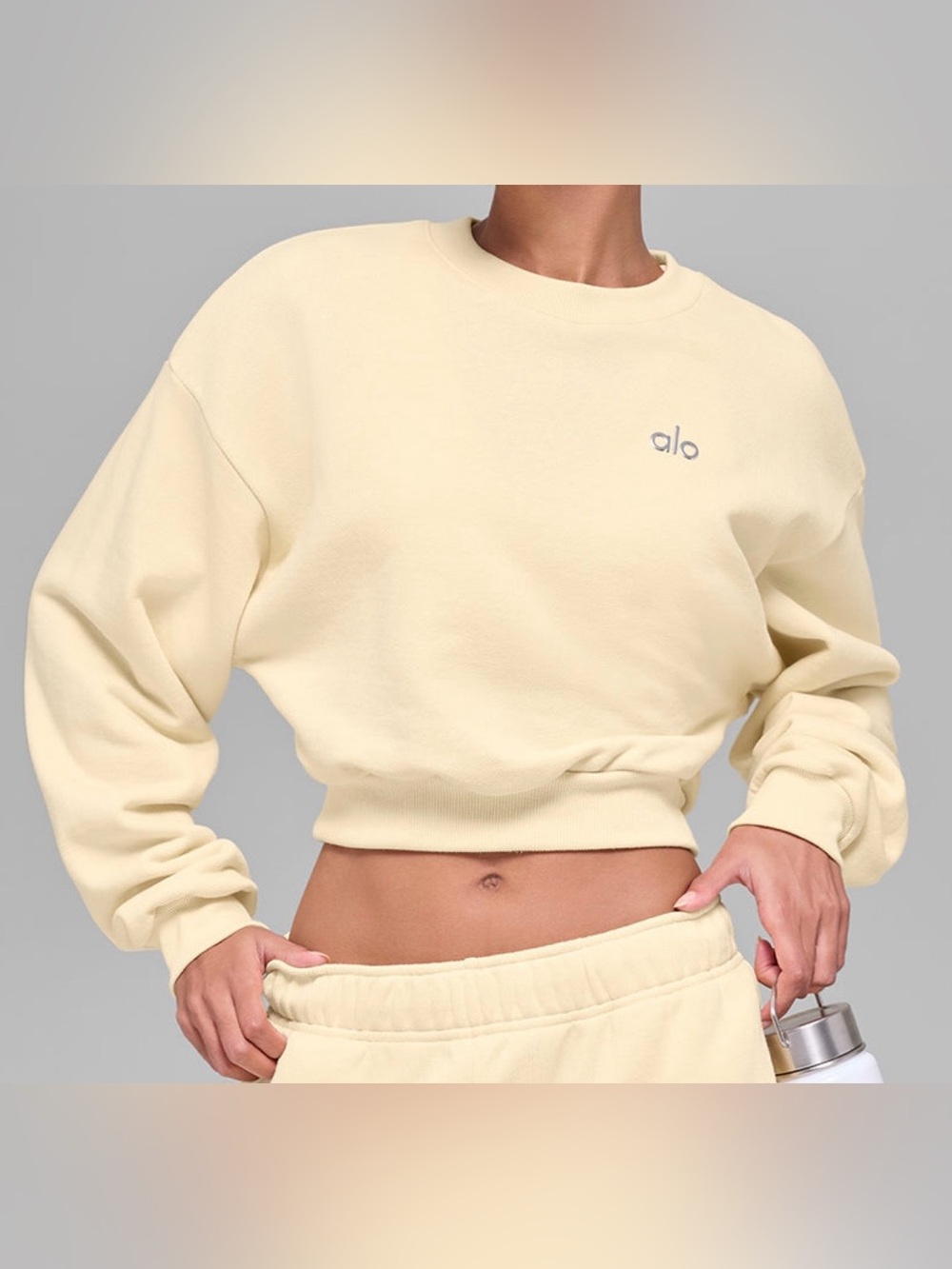 Alo Candlelight Yellow Cropped Accolade Crewneck Sweatshirt, Size Small